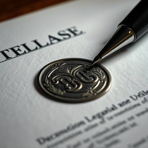 Imagen de un documento legal con un sello y bolígrafo, simbolizando términos y condiciones.